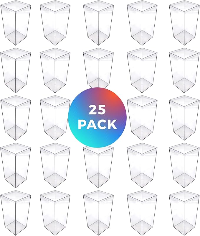 Set of 25 Acrylic Boxes with Lids, 4"Lx4"Wx8"H, Made in USA, Display Cases for Collectibles, Clear Containers for Organization and Storage
