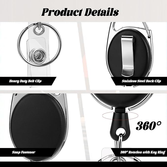 50 Pcs Badge Reels Retractable Heavy Duty Id Badge Holders Retractable Clip Keychain Bulk with Carabiner Lanyard Key Ring for Office Work Employee Nurse ID Card and Keychain