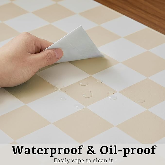 Ohocut Checkered Desk Mat, Large Cute Aesthetic Retro PU Leather Computer Laptop Desk Mat, Non-Slip Waterproof Mouse Keyboard Pad, Desk Writing Mat for Work/Home (Beige, 23.6" x 13.7")