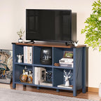 Joaxswe 6 Cube Bookcase, Farmhouse Wood Low Storage Organizer Book Shelf, 47" Horizontal Navy Blue Console Bookshelf with Legs, Hallway Book Case for Entryway, Display Cabinet for Living Room, Office