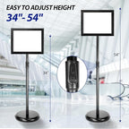 SENZHIYI Adjustable Poster Stand Holder 11x17 Inch, 360 Degree Rotation, Heavy Duty Snap Open Aluminum Pedestal Floor Standing Sign Holder Vertical and Horizontal View Sign Displayed (2PACK)
