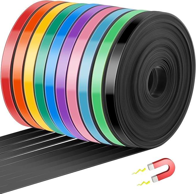 Saypacck 10 Rolls Whiteboard Magnetic Strips Roll Thin Strips 0.39 in x 16.4 ft Dry Erase White Board Magnetic Tape Graphic Decorative Tape Thin Magnet Board Dividers for Office Art Accessories