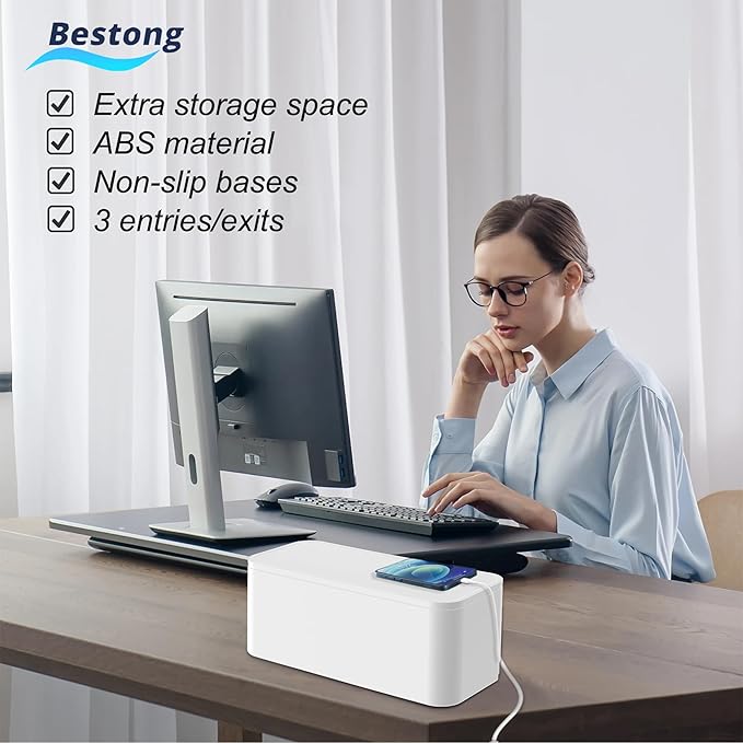 Power Strip Cover Box - Hide Power Strip for TVs and Computers, Electrically Safe Cord Organizer Box, Cord Box Crafted from Durable ABS Material (2pack,White)