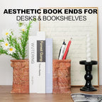 Decorative Roman Column Book Ends & Vase - Heavy Duty Marble Book Ends for Heavy Books, Vintage Home Office Decor, Dual Use as Flower Vase, Natural Stone Bookends for Shelves (2PC, Red)