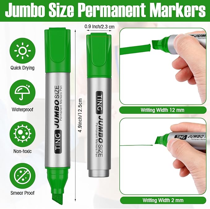 Fuutreo 10 Pack Jumbo Permanent Markers Bulk Large Chisel Tip Permanent Markers Quick Drying Waterproof Big Huge Poster Pens for Office, Logistics Company and More Adult(Grass Green)