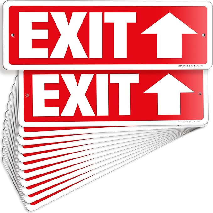 iSYFIX Exit Signs 12 Pack 12x4 Inch with Directional Up Arrows - Rust Free Aluminum, Laminated for UV, Weather, Scratch Resistance - Ideal for Offices, Schools, Theaters, Restaurants