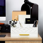 ZALIOJI Wooden Desk Organizer Mail Organizer Countertop, Desktop Organizer Mail Sorter Mail Holder Bill Organizer for Desk, Desk Organizers and Accessories for Women (White)