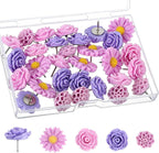 XLIUAX 40Pcs Flower Push Pins, Rose Thumb Tacks Cute Pink Thumbtacks for Cork Board Decorative Push Pins for Bulletin Board Photos Wall Maps Offices (Purple)