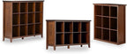 SIMPLIHOME Artisan Bookcase - 43 inch Tall 9-Cube Solid Wood Cube Organizer in Russet Brown, Transitional Storage Bookcase for Living Room, Study Room or Office with Fixed Shelves and Tapered Legs