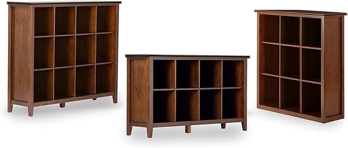 SIMPLIHOME Artisan Bookcase - 43 inch Tall 9-Cube Solid Wood Cube Organizer in Russet Brown, Transitional Storage Bookcase for Living Room, Study Room or Office with Fixed Shelves and Tapered Legs