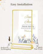 Dynta Acrylic Sign Holder 5x7in Double-Sided Display Stand with Gold Frame Clear Table Sign Holders for Wedding Party Restaurants Home Office(8 Pack)