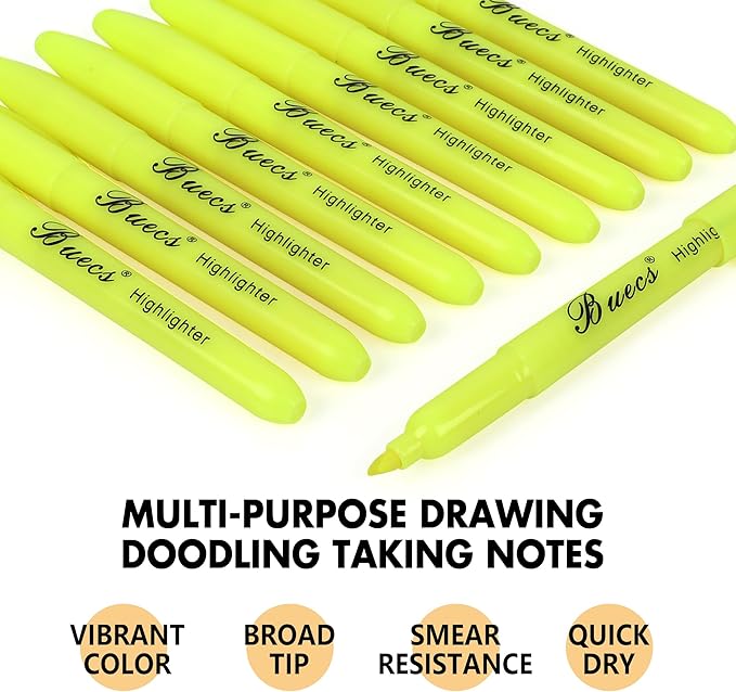 Buecs Highlighters Bulk Pack, 108 Count, Chisel Tip,Fluorescent Yellow, suitable for Adults Highlighting Planner Notes, Office School Supplies
