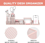 SUPEASY Pen Holder for Desk, 6 Piece Mesh Desk Organizer set for Office Organization with Mail Organizer, Letter Phone Holder, Sticky Notes Caddy Storage, Pink