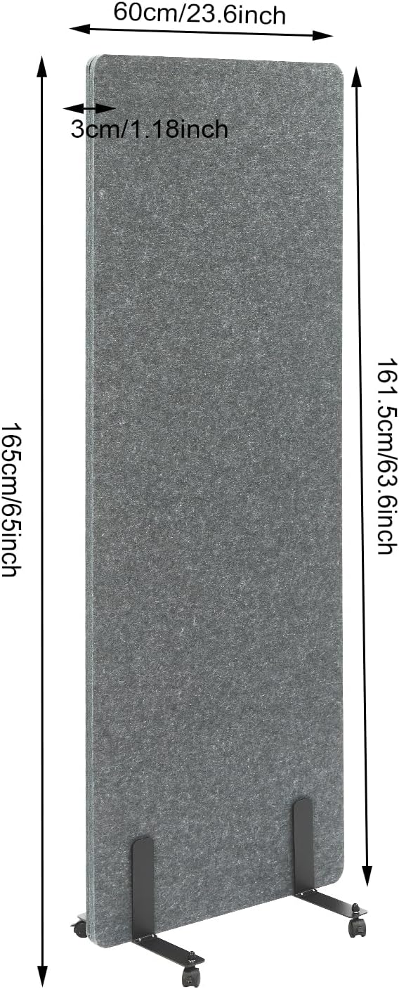 Polyester Desk Dividers, Soundproof Room Divider Office Furniture Partitions, Privacy Desk Panel with Wheels & Screwdriver, Stand Up Freestanding Desk Privacy Panel for Office Classroom(24" x 66")