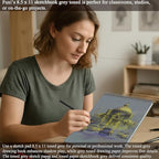 Fuxi Toned Gray Sketchbook 8.5x11, 60 Sheets (85lb/150gsm) Spiral Bound, Hardcover, Artist Sketch Pads for Drawing for Adults with Pencil, Charcoal, Colored Pencils for Artists & Students, Classroom.