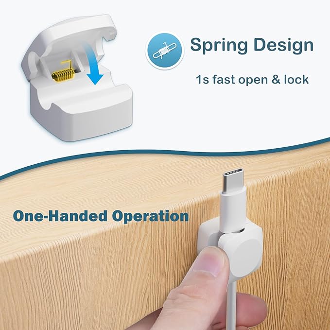 Lancord 8 Pack Cord Organizer Holder, Rotatable Cable Clips, Spring Cord Holder for Nightstand Adhesive Cable Organizer, Cable Management Clips Charging Cord Organizer for Desk Office Car Wall