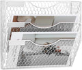 EASEPRES Mail Organizer Wall Mount Hanging File Holder Storage, Metal Chicken Wire Magazine Rack 3 Tier, White