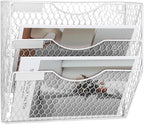 EASEPRES Mail Organizer Wall Mount Hanging File Holder Storage, Metal Chicken Wire Magazine Rack 3 Tier, White