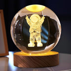 C&M 3D Space Man Crystal Ball Night Light,Space Man Figurine Lamp,Decorative Glass Sphere Ball Paperweight Crystal Sea Animal Decorations for Home (Space Man)