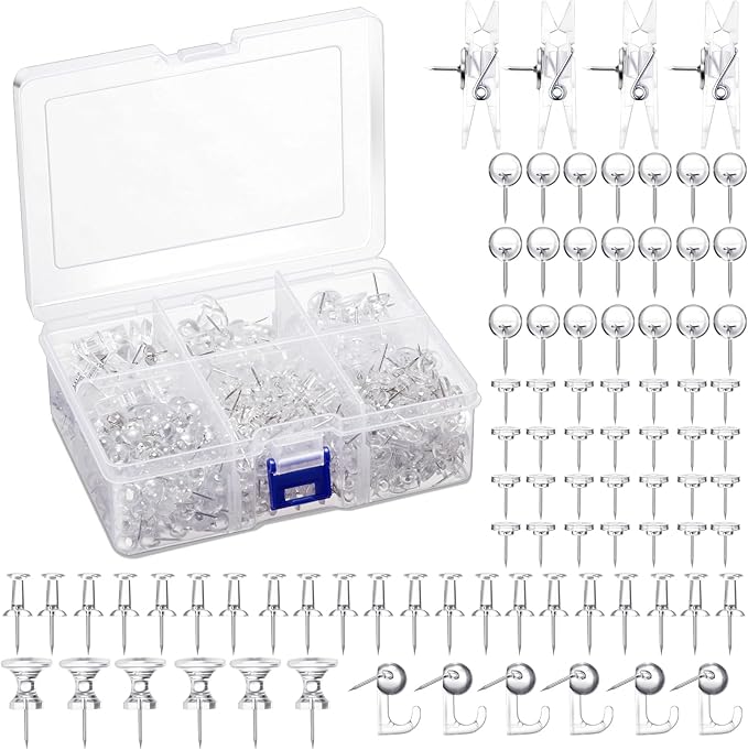 600 Pcs Decorative Push Pins, Clear Thumb Tacks 6 Types Cute Push Pin Clips for Bulletin Board Wall Cork Board Colorful Classroom Decor Teacher Must Haves Supplies School Crafts Project