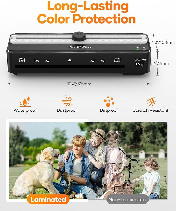 Laminator Machine with 20 A4 Laminating Pouches, Thermal and Cold Lamination Built in Cutter Quick Warm Up,9 Inch Portable Laminating Machine for Home Office School Use