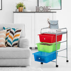 Giantex Rolling Cart with Drawers, Craft Organizer with Wheels, 3 Drawer Storage Container Bins for Back to School Office Scrapbook Paper Tools Multicolor