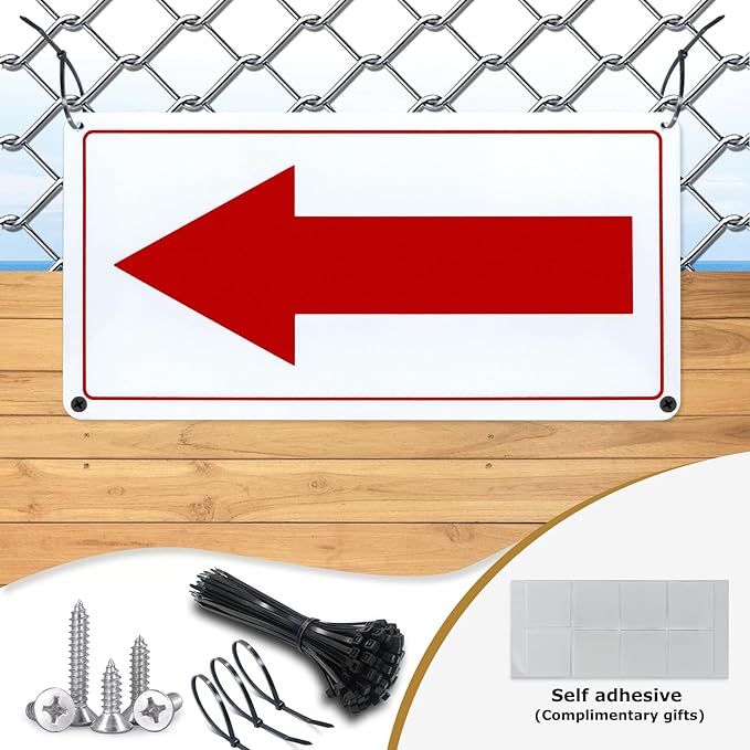 Red Arrow Sign Aluminum 10 x 5 Inch Heavy Duty Metal Waterproof Reflective Directional Sign for Outdoor 2 Pack