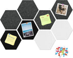 Uoisaiko 12" Large Bulletin Board with 30 Push Pins, Pack of 8 Hexagon Felt Pin Board Notice Boards for Home Office Kitchen, Felt Wall Tiles for Photos Memos
