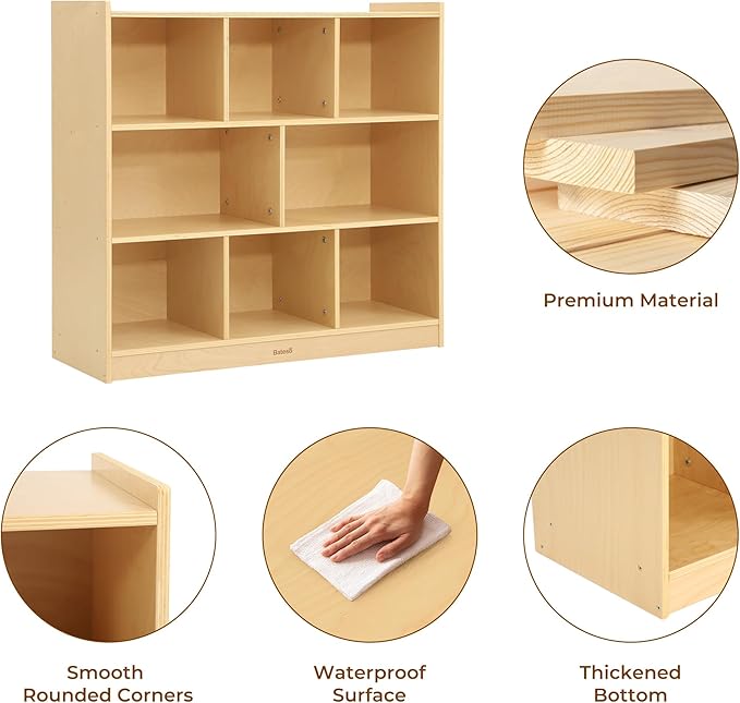 Bateso Toy Storage Organizer for Kids Room, Wooden Kids Bookshelf for Classroom, Cube Storage Organizer for Playroom, 8-Section Montessori Bookshelf & Toy Shelf for Nursery