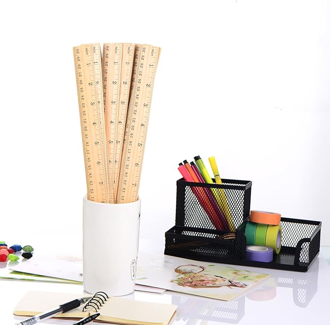 eBoot 12 Pack Wood Ruler Student Rulers Wooden School Rulers Office Ruler Measuring Ruler, 2 Scale (12 Inch and 30 cm)