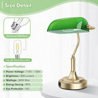 Bankers Lamp with 2 USB Ports, Touch Control Green Glass Desk Lamp with Brass Base, 3-Way Dimmable Vintage Desk Lamp for Home Office Workplace Nightstand Bedroom Library Piano, LED Bulb Included