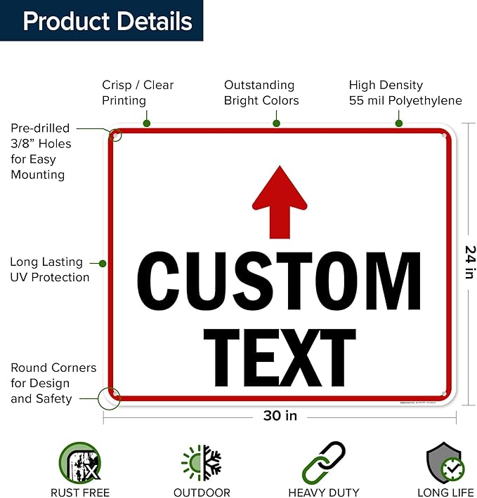 Custom Arrow,Custom Directional Sign, Up Arrow,24x30 Inches, 55 mil thick HDPE (high density polyethylene) Made in USA by My Sign Center