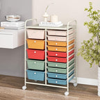 DORTALA 15-Drawer Rolling Storage Cart with Drawers, Rolling Utility Cart w/Removable Drawers & Universal Wheels, Tools Scrapbook Paper Organizer for School, Office, Home, Classroom (Macaroon Color)