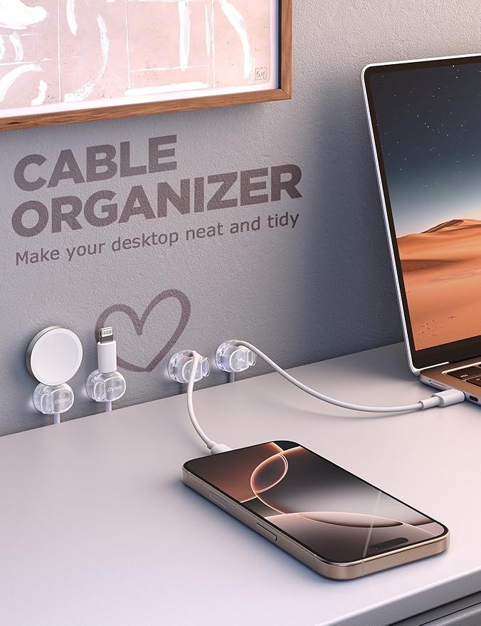 12Pack Cable Clips - Chfeila Latest Dual Spring Cord Organizer with Clasp Lock, [Max Stability] Desk Cable Management, Adhesive Phone Charging Wire Holder for Nightstand/Car/Wall, Office Accessory