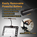 AETEE Super Bright Music Stand Light, LED Clip On Light,Magnetic Base, Removable Rechargeable Battery Operated, Long-Lasting USB-C Eye-Care Clamp Lamp, Gooseneck Design for Sheet Music, Black