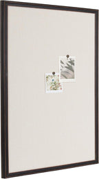 Kate and Laurel Oakhurst Rectangle Framed Linen Fabric Pinboard; 24 x 36; Distressed Black; Traditional Decorative Bulletin Board with Stepped Profile and Lightly Distressed Finish