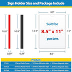 10 Pack Magnetic Sign Holder 8.5 x 11 - Plastic Wall Sign Holder with Magnet and Adhesive Tape - Magnetic Display Frame - Adhesive Plastic Frame Rigid Print Protectors Document Poster Holders