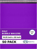 Purple Extra Large Poly Bubble Mailers 14.25x20 inch #7 | Self Seal Large Padded Envelopes | Air Cushioned Bubble Mailer | Usable Size 14.25x19 Lightweight Mailing Shipping Bags| 50 Pack Bulk