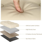 BelugaHelper Storage Ottoman Foot Rest Stool, Folding Leather Footstool Bench with Thicker Foam Padded Seat. Short Foot Stool Ottoman with Storage for Living Room Bedroom 350 lbs, 17x13x13in, Beige