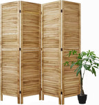 Room Partitions and Dividers, Temporary Wall with Double Hinges, 5.6 Ft Tall Folding Louver Wood Screen for Home Office Bedroom Hotel Decoration (4 Panels, Wood Color)