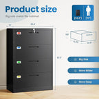 PEUKC 4 Drawer File Cabinet, Lateral Filing Cabinets for Home Office, Office Storage Drawers with Lock, Hanging Files Legal/Letter A4 Size (Assemble Required,Black)