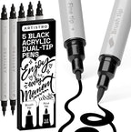 ARTISTRO 5 Black Acrylic Paint Markers - Paint Pens Dual Tip Brush + Fine Ideal for Calligraphy - Perfect for Fabric, Rock, Glass, Wood, DIY - Art Supplies, Stocking Stuffers, Christmas Gift Idea