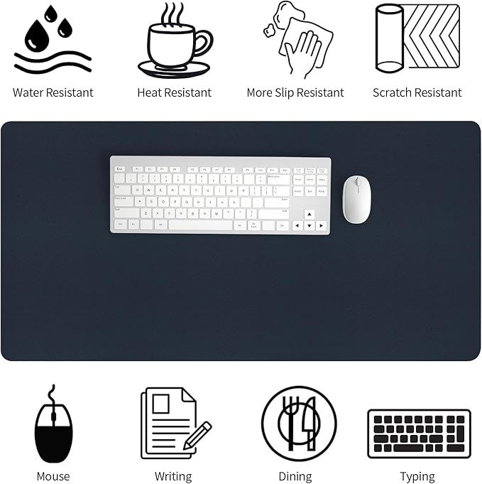 Bloss Dark Blue Desk Mat, Desk Matt for Desktop, Waterproof Large Leather Keyboard Mat, Computer Mat for Office/Home/Decor(31.5 x 15.7 Inches)