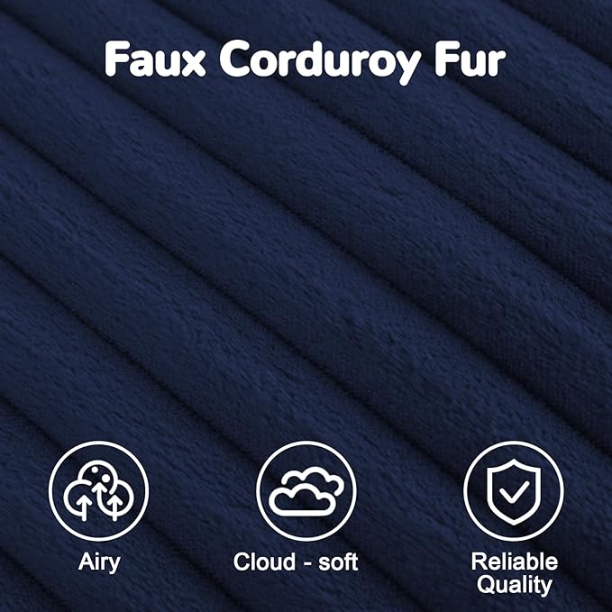 MeMoreCool Stuffed Round Pouf Ottoman Foot Rest, Soft Plush Floor Pouf Foot Stool, Corduray Footstool Footrest, Small Round Ottoman for Living Room Couch Sofa Chair, 20x15 Inch Navy