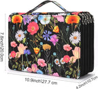 Vomgomfom Colored Pencil Case - 252 Slot Pencil Holder with Zipper Closure, Twill Fabric Large Capacity Case for Watercolor Pens or Markers, Organizer for Artists (Black Flower)