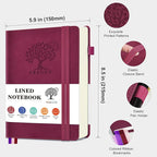 PERCUN Lined Journal Notebook for Men & Women, 160 Pages College Ruled Journal for Writing, A5 Hardcover Leather Notebooks for Work, School, Business, Travel, Daily Diary 5.9" x 8.5" (Burgundy)