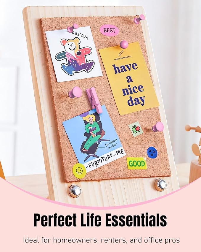 Uniclife 200 Pcs Thumb Tacks for Wall, Pink Push Pins for Bulletin Board & Cork Board, Decorative Push Pins, Cute Thumbtacks Hooks Set for Pictures, Photos, Art & Decor, 5 Styles
