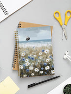 Beach Wildflowers Hardcover Spiral Notebooks - Coastal Boho Farmhouse Flowers Nautical Sea Journal for Women, Ocean Themed Gifts for Beach Lovers, White and Blue Daisy Seaside Notebook 5.5x8.3 Inch