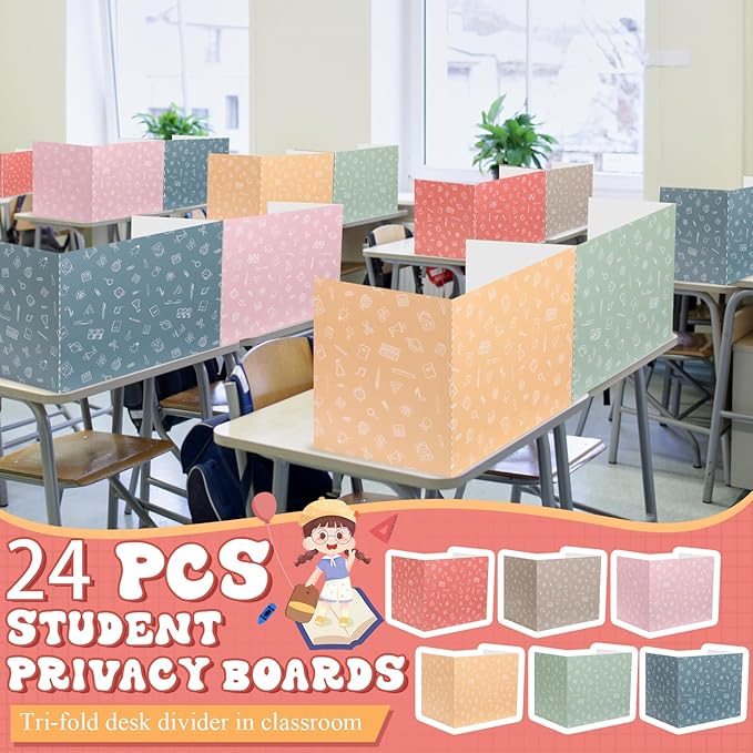 SATINIOR 24 Pcs Desk Dividers for Students, 12 Colors Testing Dividers Privacy Folders for Classroom Must Have Bulk, Study Panel for School Teacher Student Study Supplies(Morandi Style)