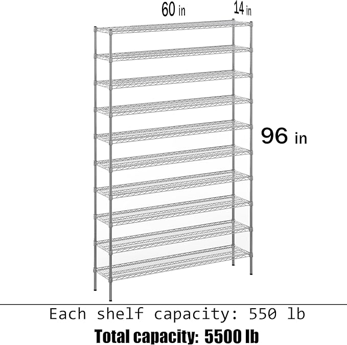 Regal Altair 14" Deep x 60" Wide x 96" Height Wire Shelving Kit | 10-Tier | NSF Commercial Storage Rack Unit